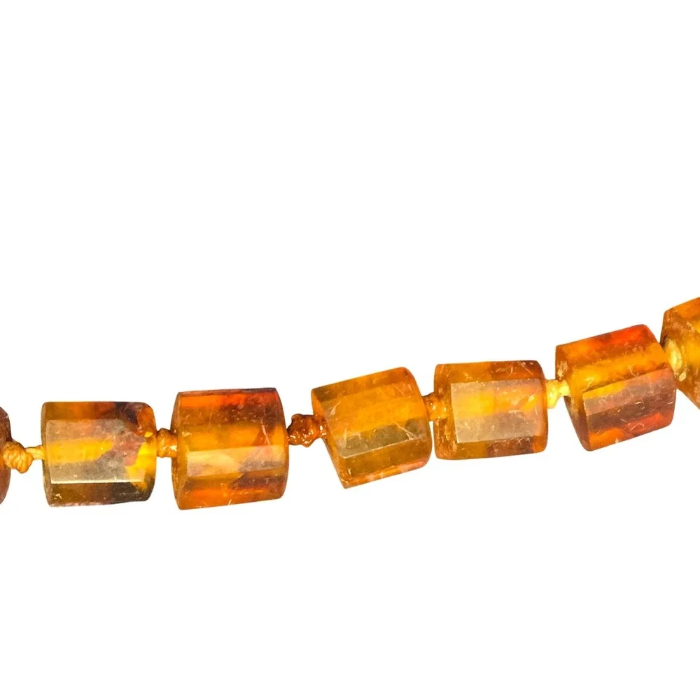 Vintage Amber Tone Faceted Lucite or Acrylic Cube Bead Necklace 26